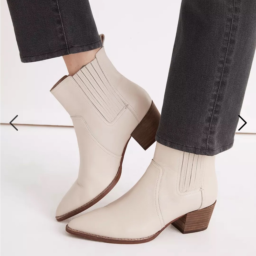 NEW Madewell The Western Ankle Boot | Harvest Moon Bone White Leather | Size 8.5